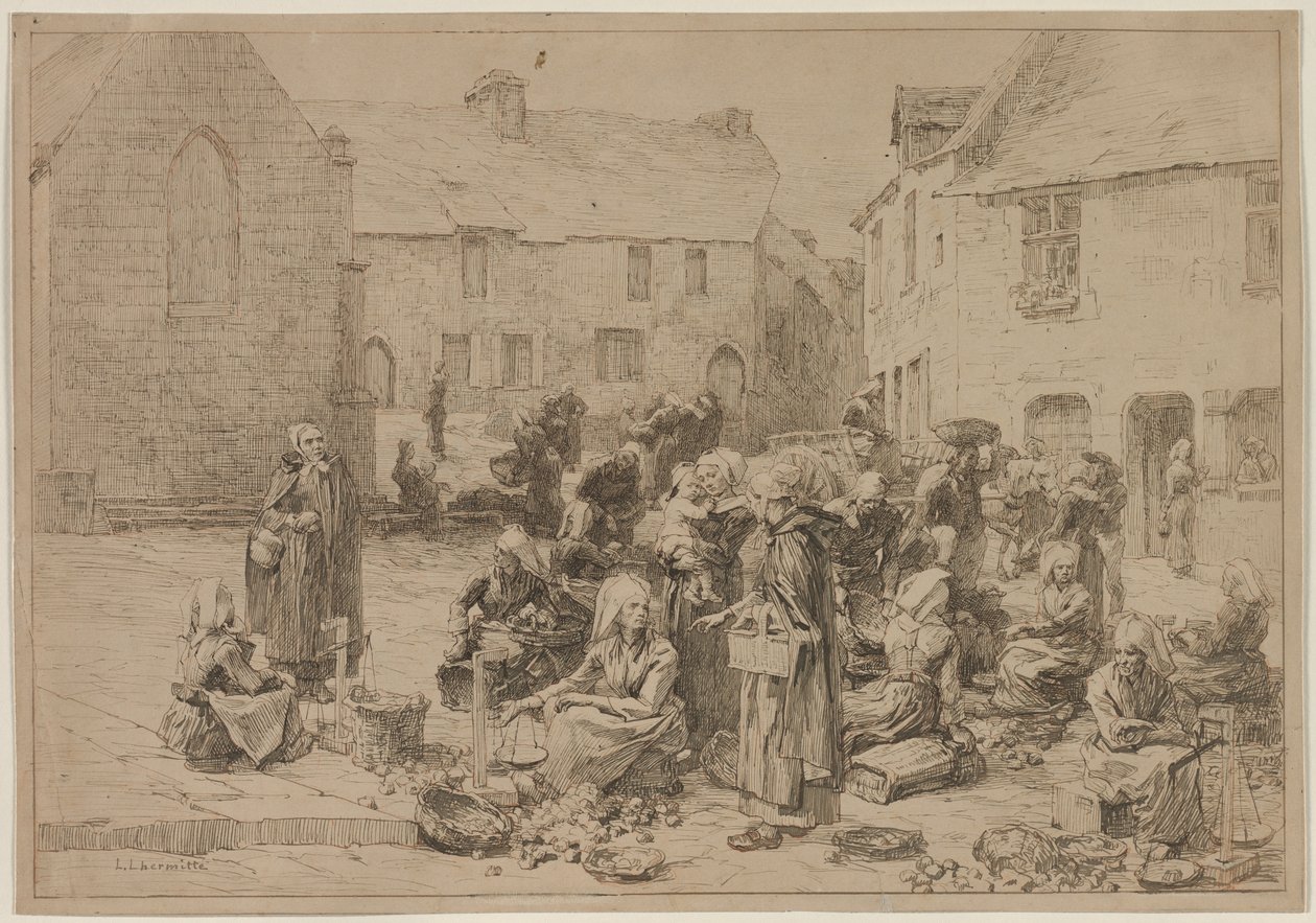 Rynek jabłek w Landerneau autorstwa Leon Augustin Lhermitte