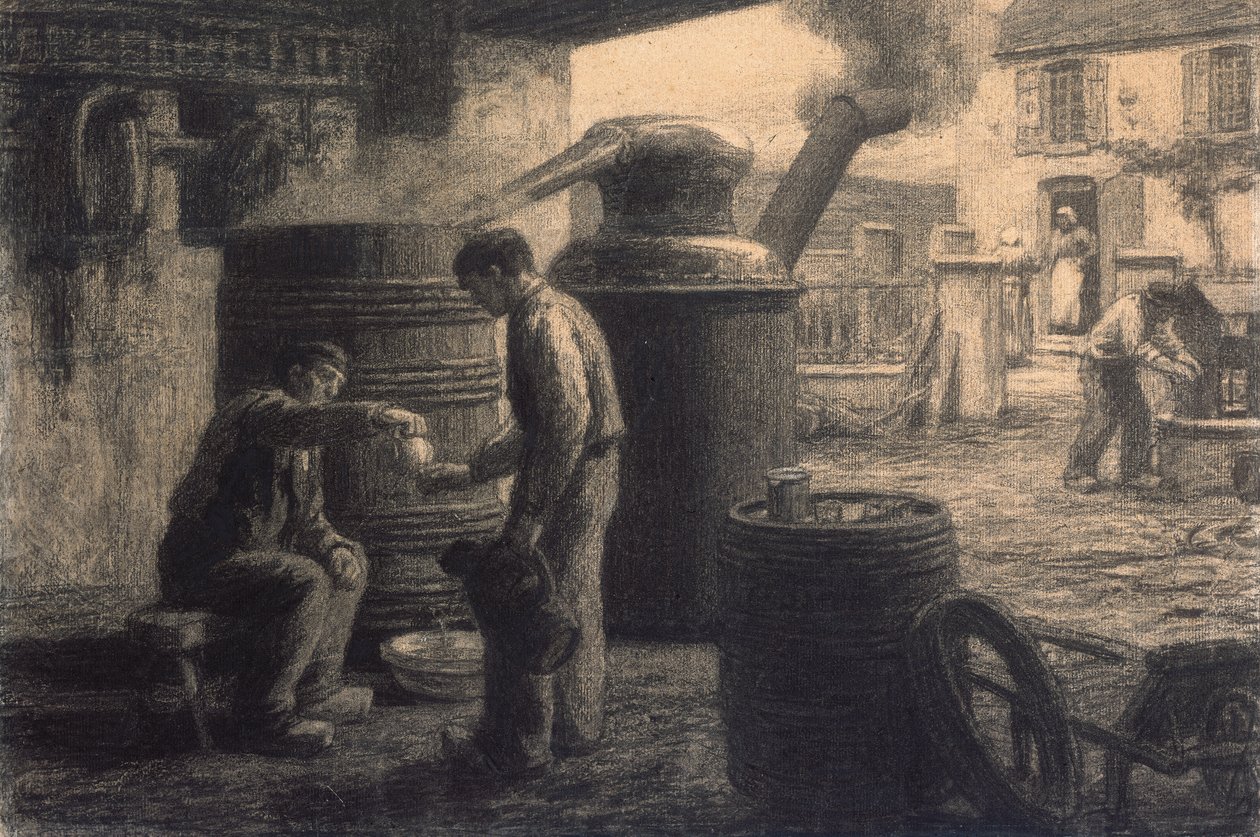 Gorzelnia; Degustatorzy Eau-de-Vie-de-Marc lub The Still, ok.1872 autorstwa Leon Augustin Lhermitte