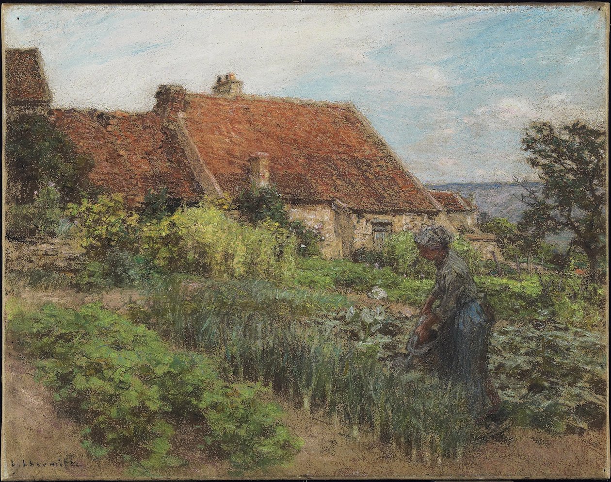 Podlewanie ogrodu, 1900 (pastel na papierze plecionym naklejony na płótno) autorstwa Leon Augustin Lhermitte