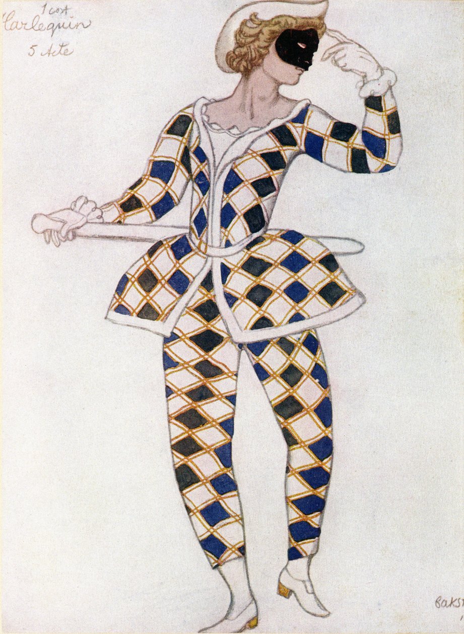 Projekt kostiumu dla Arlekina, ze Śpiącej Królewny, 1921 autorstwa Leon Bakst