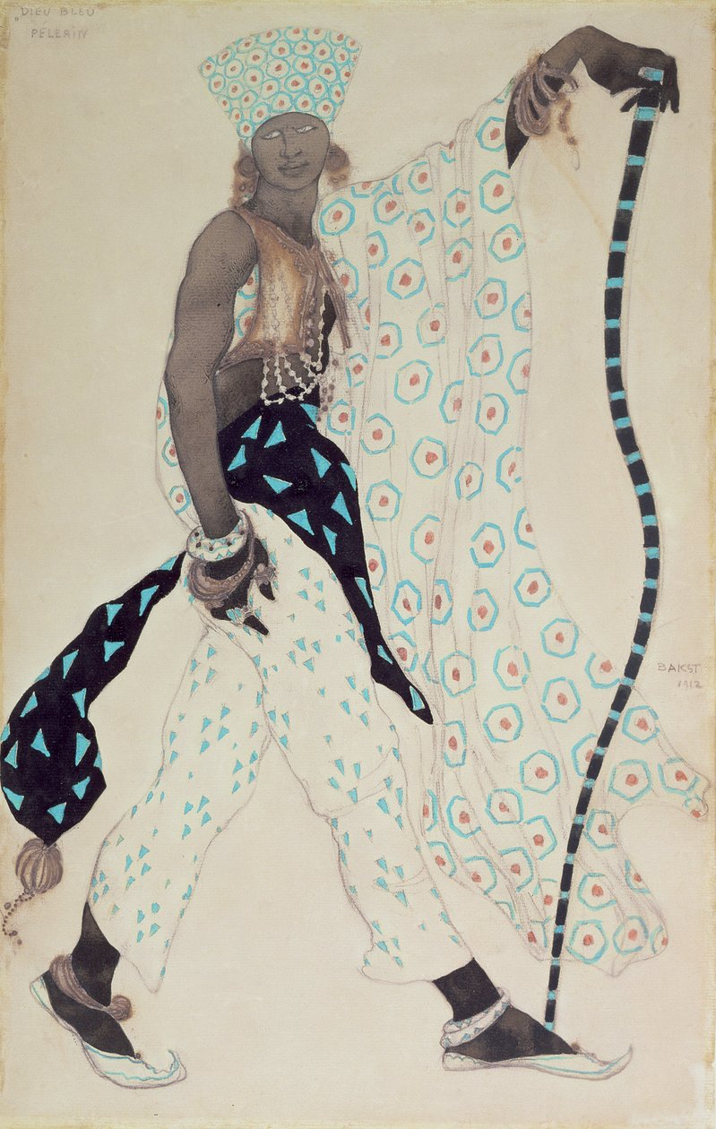 Projekt kostiumu do filmu „Le Pelerin: Blue God, 1912” autorstwa Leon Bakst