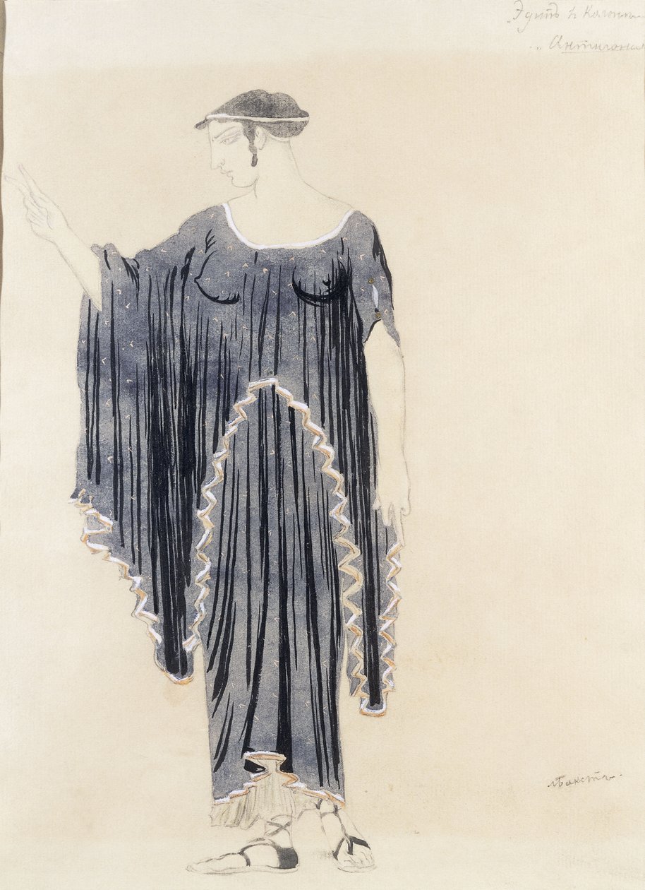 Projekt kostiumu dla Edypa w Colonus-Antygone, ok. 1930 r. 1899 do 1909 autorstwa Leon Bakst