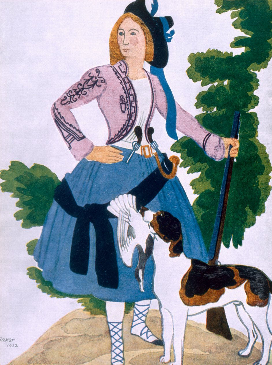 Projekt kostiumu dla Łowczyni, 1922 autorstwa Leon Bakst