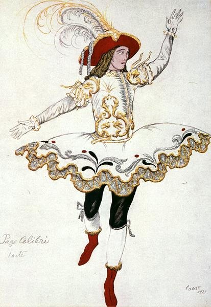 Projekt kostiumu dla The Pageboy of the Fairy Humming Bird, ze Śpiącej Królewny autorstwa Leon Bakst