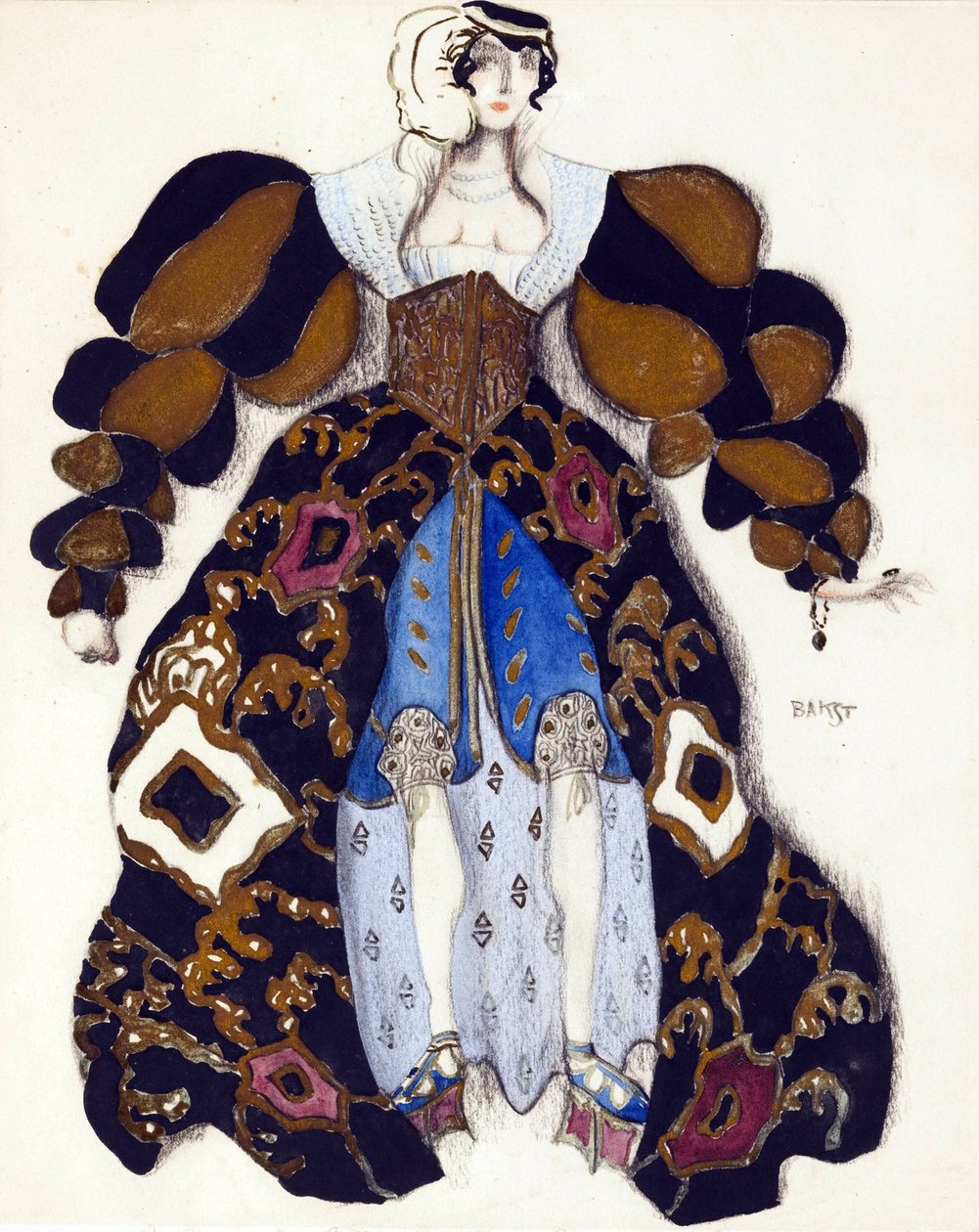 Projekt kostiumu do baletu „La Legende de Joseph” R. Straussa - Bakst, Leon (1866-1924) - 1914 - Akwarela, gwasz na papierze - 33x28 - Kolekcja prywatna autorstwa Leon Bakst