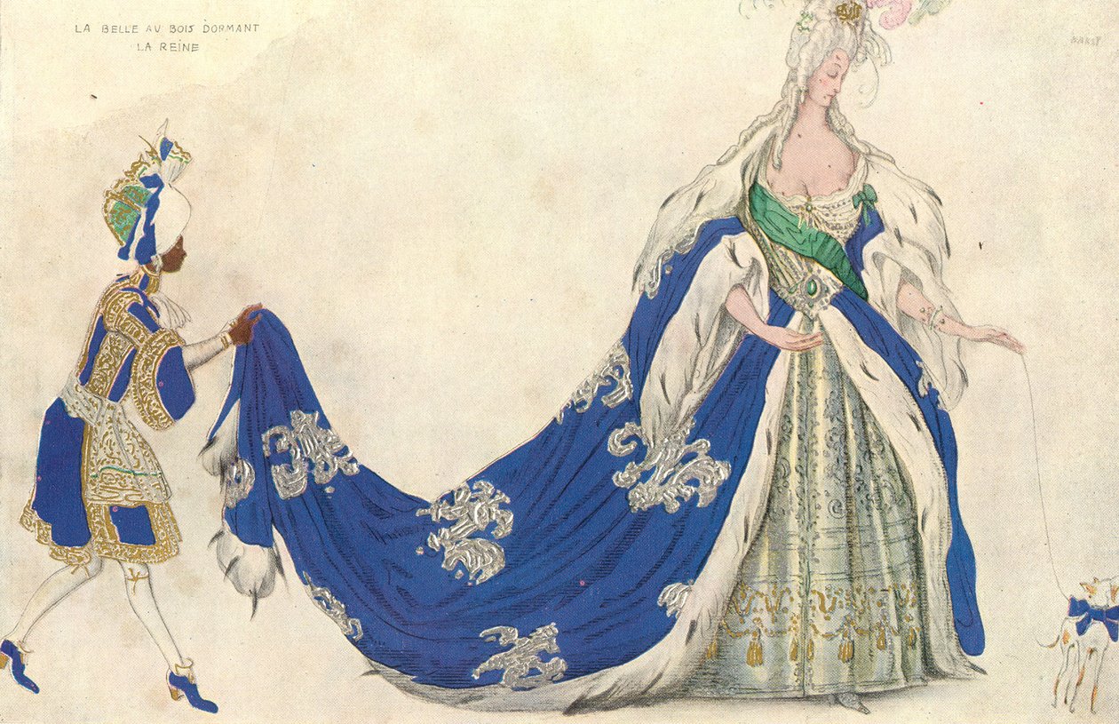Projekt kostiumu dla Królowej w "Śpiącej królewnie", 1921 (wc i gwasz na papierze) autorstwa Leon Bakst