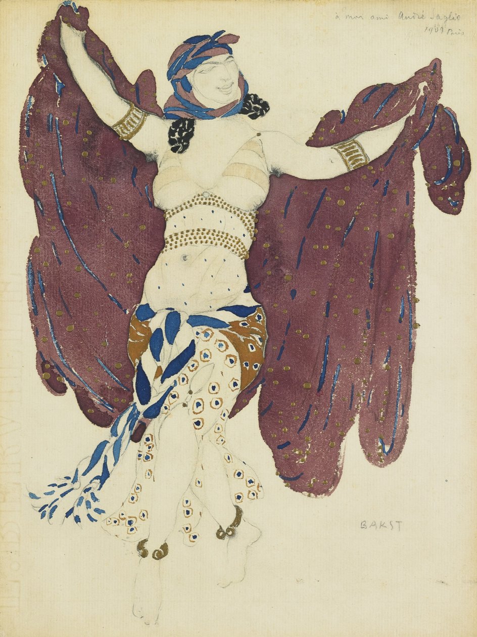 Projekt kostiumu do baletu Kleopatra autorstwa A. Arensky autorstwa Leon Bakst