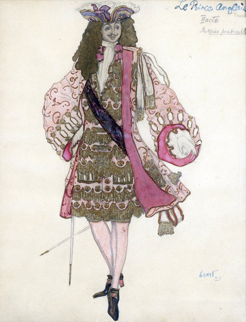 Projekt kostiumu do baletu Śpiąca królewna P. Czajkowskiego - Bakst, Leon (1866-1924) - 1921 - Akwarela, Gwasz na papierze - 28x21 - Kolekcja prywatna autorstwa Leon Bakst