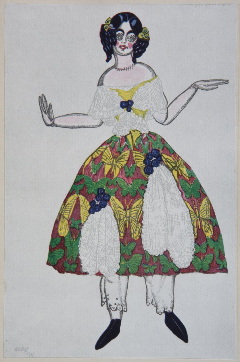Projekt kostiumu do baletu The Magic Toy Shop G. Rossiniego, 1919 autorstwa Leon Bakst