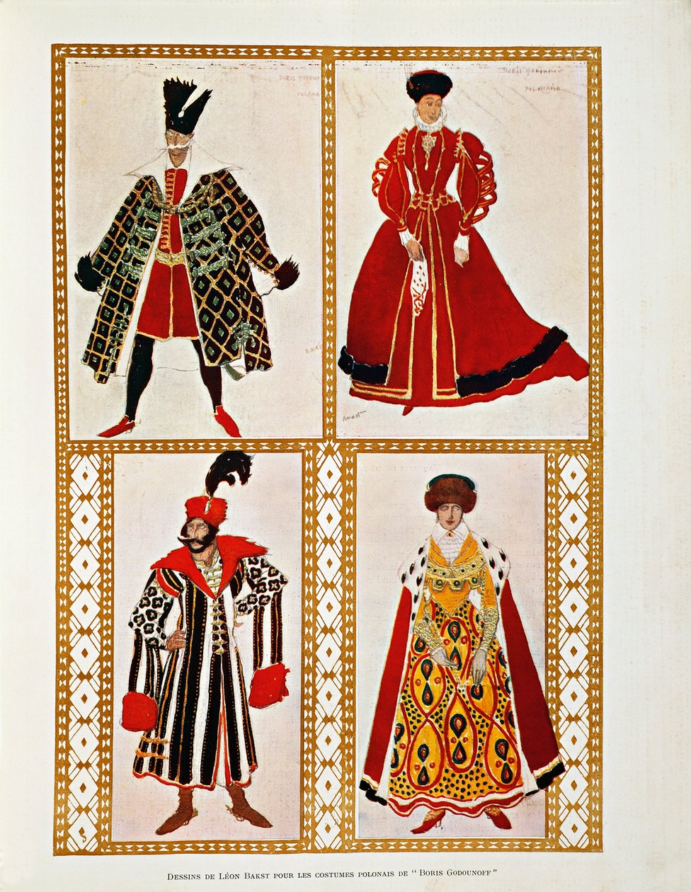 Kostiumy do Poloneza Borysa Godunowa Modesta Musorgskiego (akwarela) autorstwa Leon Bakst