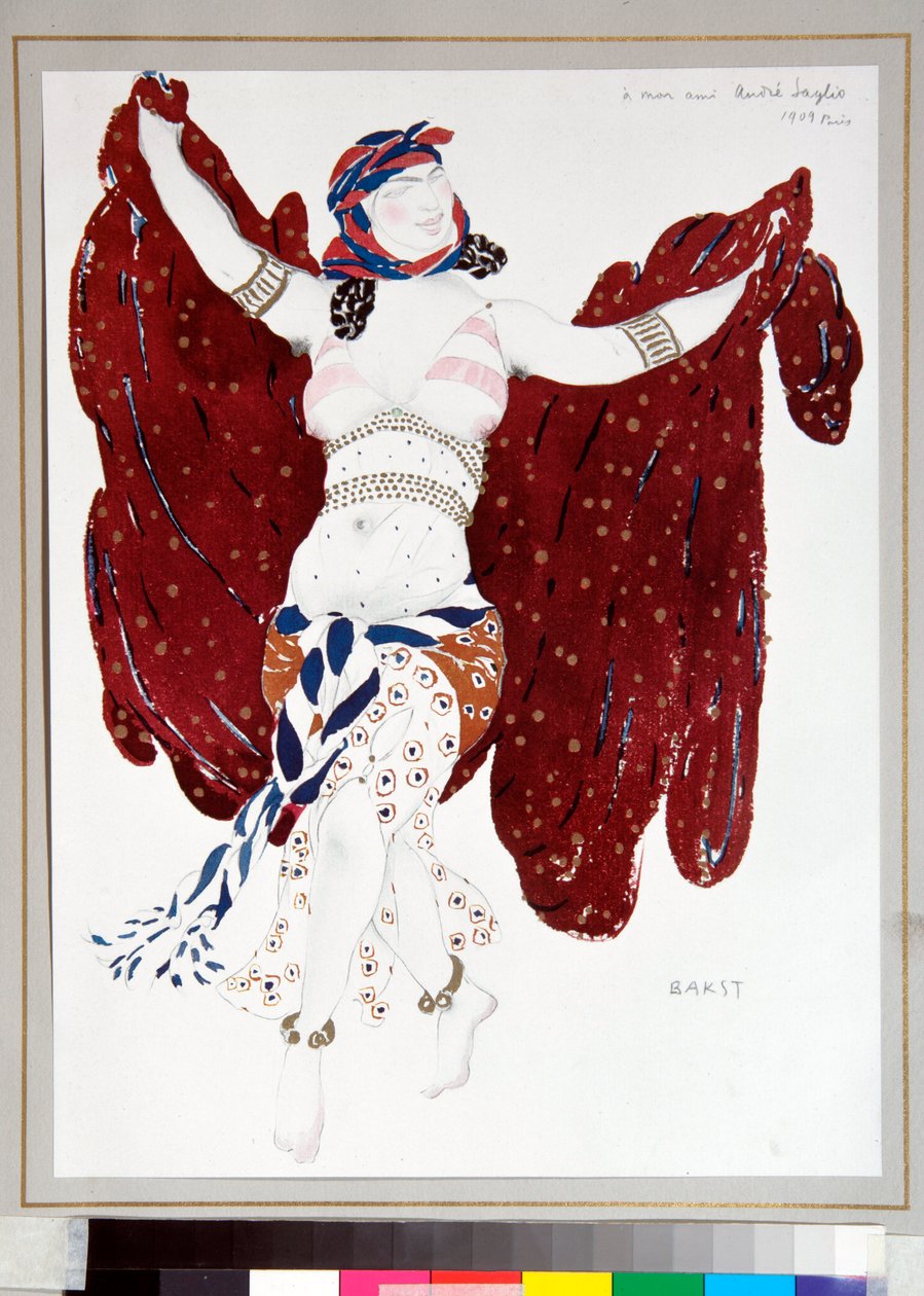Kostium "Tancerz" zaprojektowany przez Leona Baksta (1866-1924) do baletu "Kleopatra" Baletów Rosyjskich autorstwa Leon Bakst