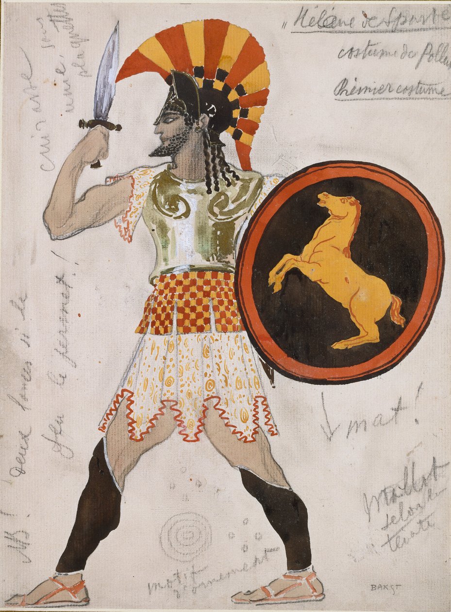 Projekt kostiumu Polluxa w „Helene de Sparte”, c1910 autorstwa Leon Bakst
