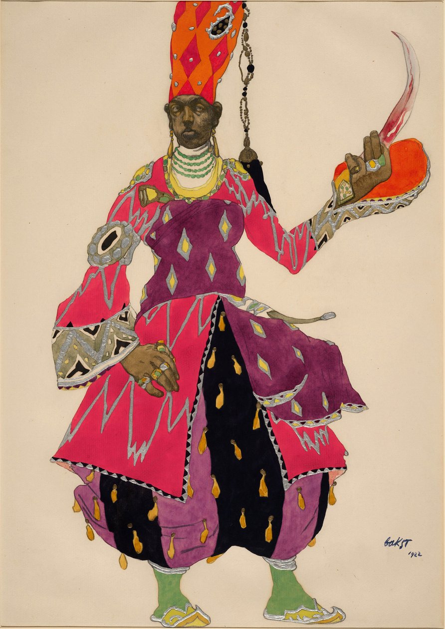 Eunuch „Eunuch” Kostium do baletu Szeherezada Mikołaja Rimskiego Korsakowa (Rimski-Korsakow) 1922 (akwarela). Kostium do baletu Szeherezada (Szeharazada) Mikołaja (Nikołaja) Rimskiego Korsakowa (Rimskiego-Korsakowa) (1844-1908) autorstwa Leon Bakst