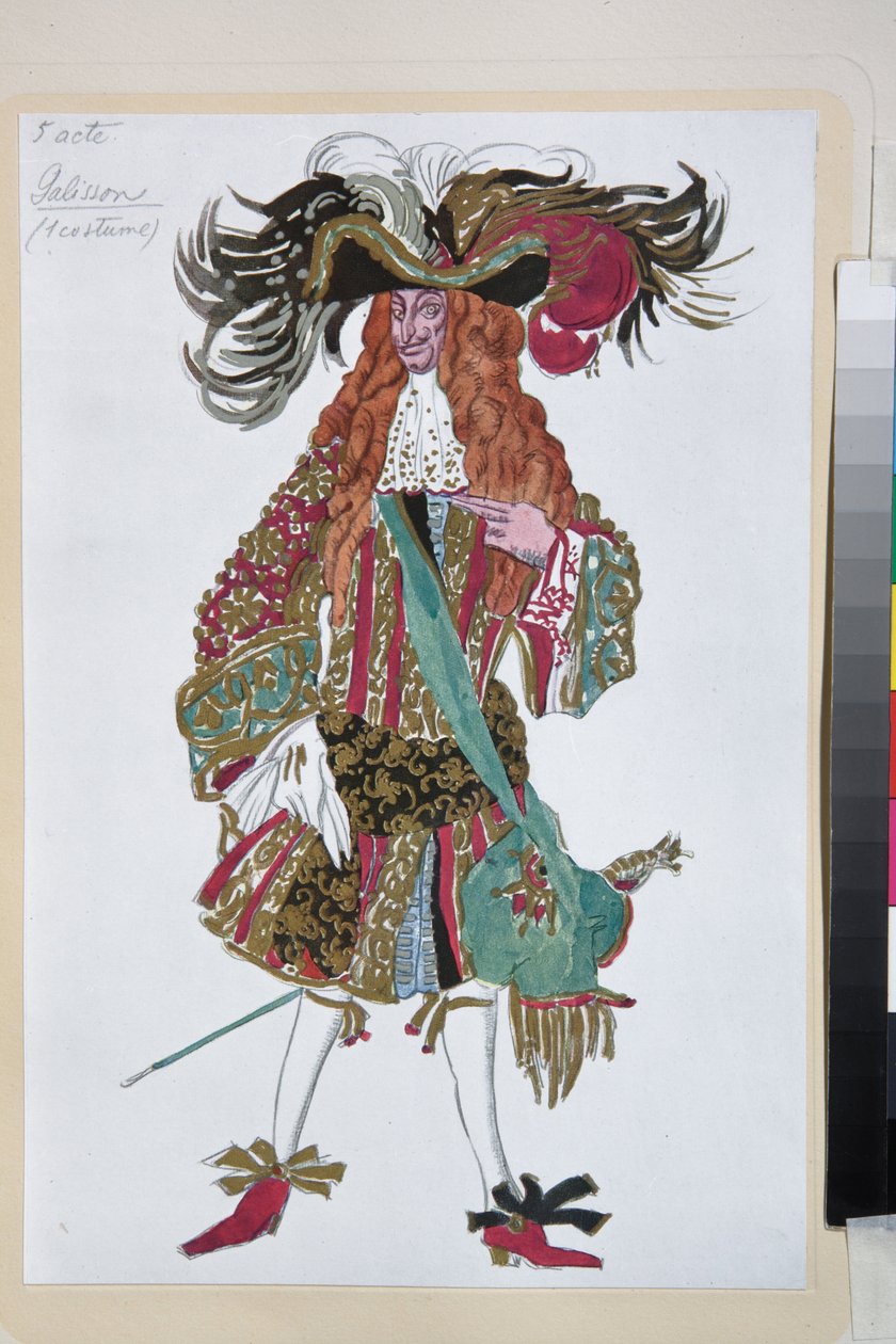 Galisson, kostium do baletu Śpiąca Królewna Piotra Czajkowskiego - Dzieło Leona Baksta (1866-1924), litografia 1921 - (Galisson, projekt kostiumu do baletu Śpiąca Królewna Czajkowskiego, Leon Bakst, litografia kolorowa autorstwa Leon Bakst