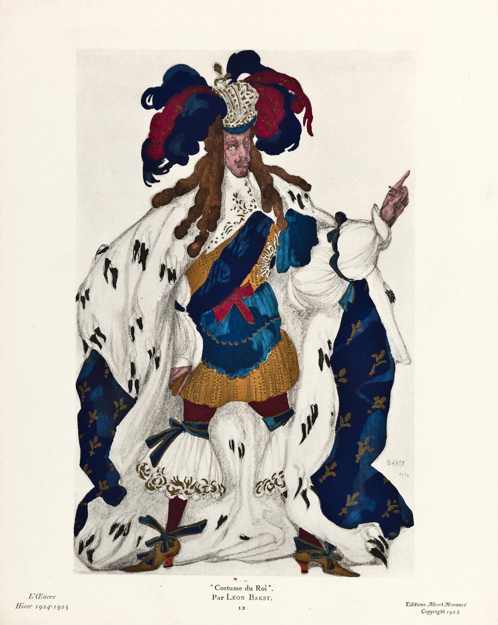 "Le roi" kostium Leona Baksta pour le ballet ""La belle au bois dormant de Piotr Czajkowski (1840-1893) (Król, Projekt kostiumu do baletu Śpiąca Królewna P. Czajkowskiego - Bakst, Leon (1866-1924) ) - 1921 - Litografia kolorowa) Kolekcja prywatna autorstwa Leon Bakst