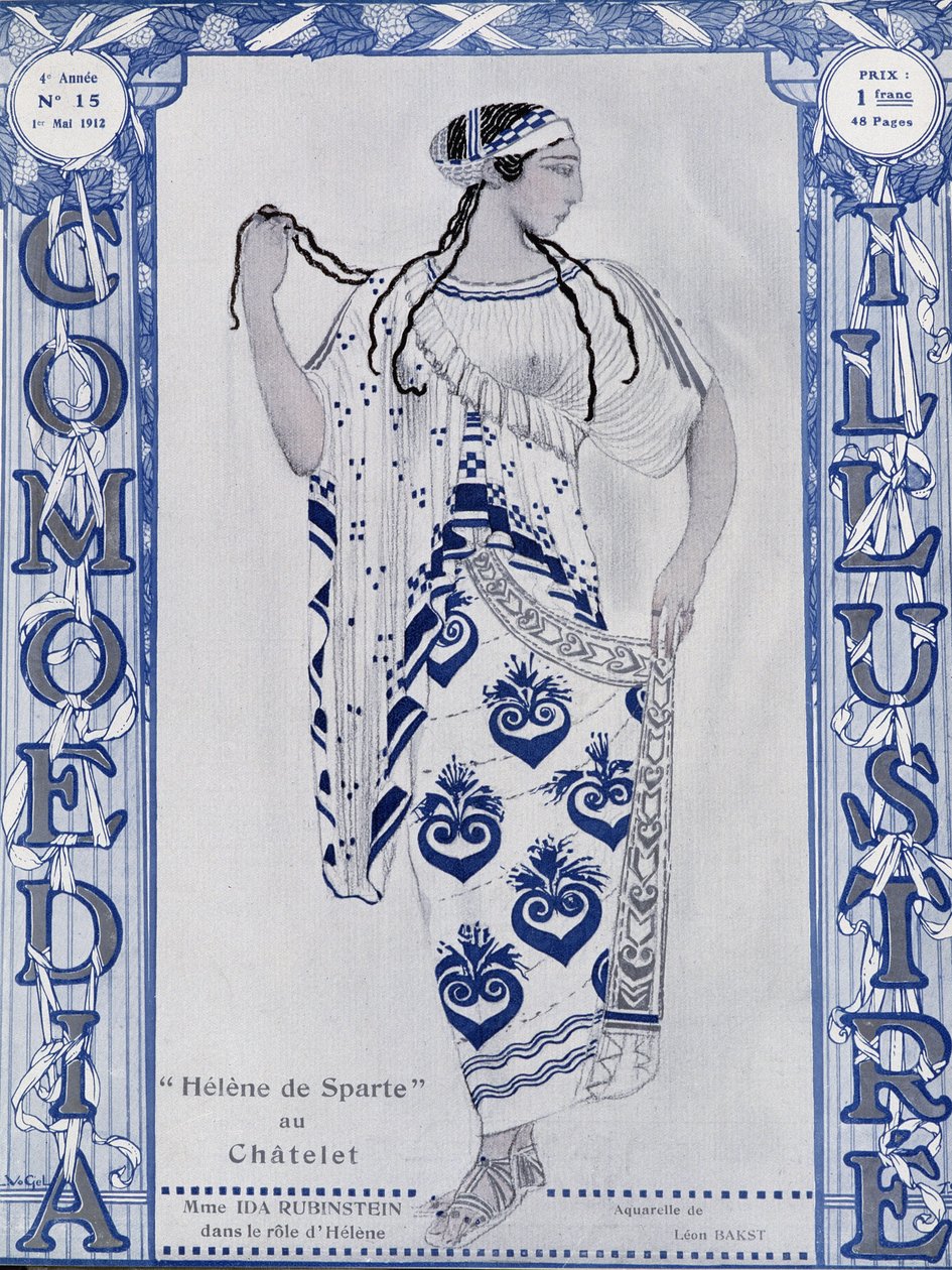 Les Ballets Russes: Helena Sparty w Chatelet, Miss Ida Rubinstein w roli Heleny - akwarela Baksta, cov. w „”Komedia ilustrowana”” autorstwa Leon Bakst