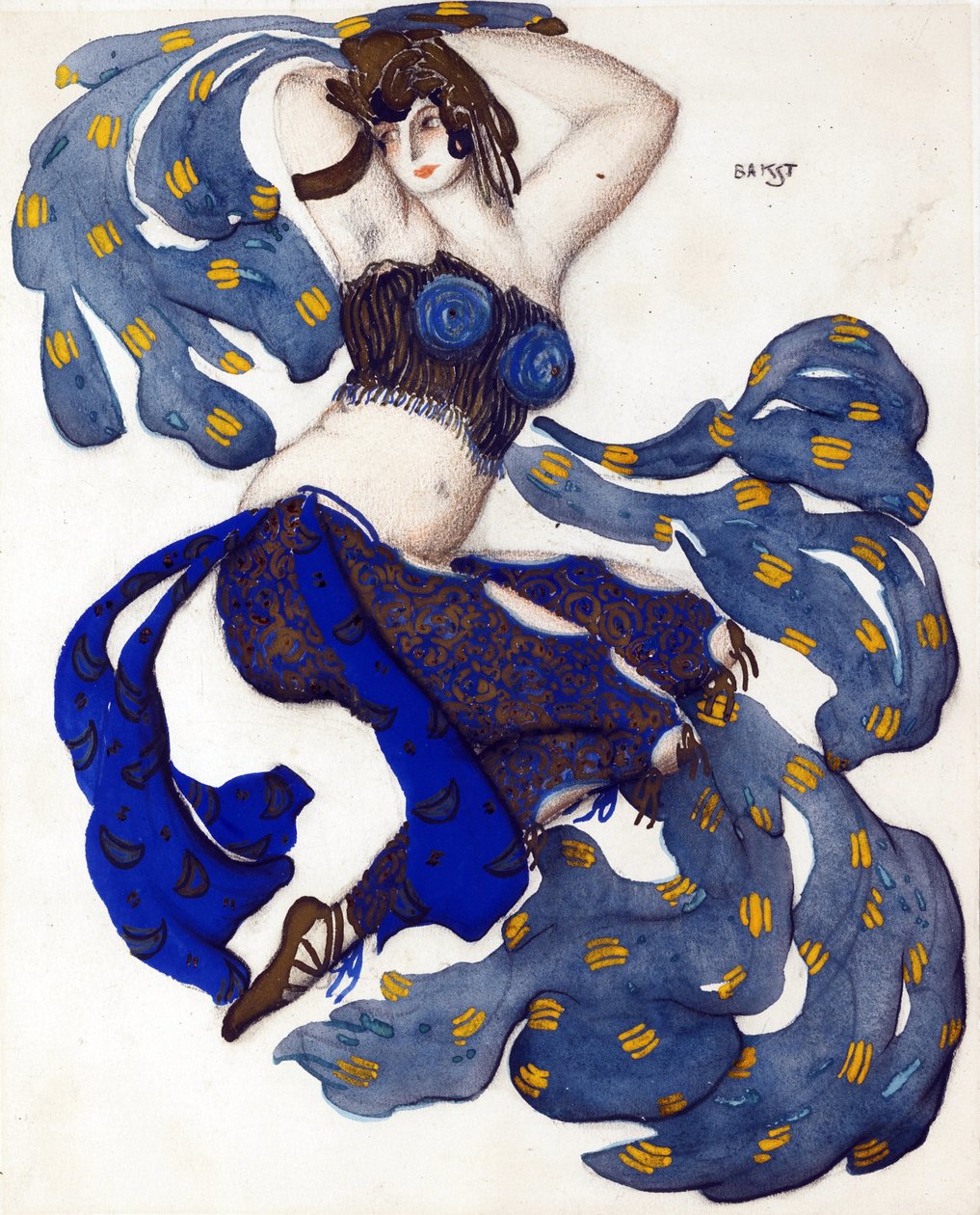 Odaliska. Projekt kostiumu do baletu Szeherezada N. Rimskiego-Korsakowa - Bakst, Leon (1866-1924) - 1910 - Akwarela, Gwasz na papierze - 33x28 - Kolekcja prywatna autorstwa Leon Bakst
