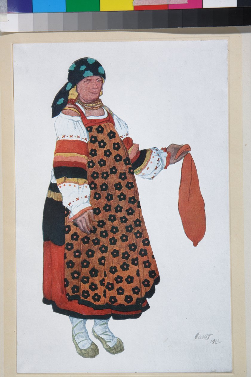 Wieśniaczka, Projekt kostiumów do wodewilu Old Moscow, Theatre Femina w Paryżu autorstwa Leon Bakst