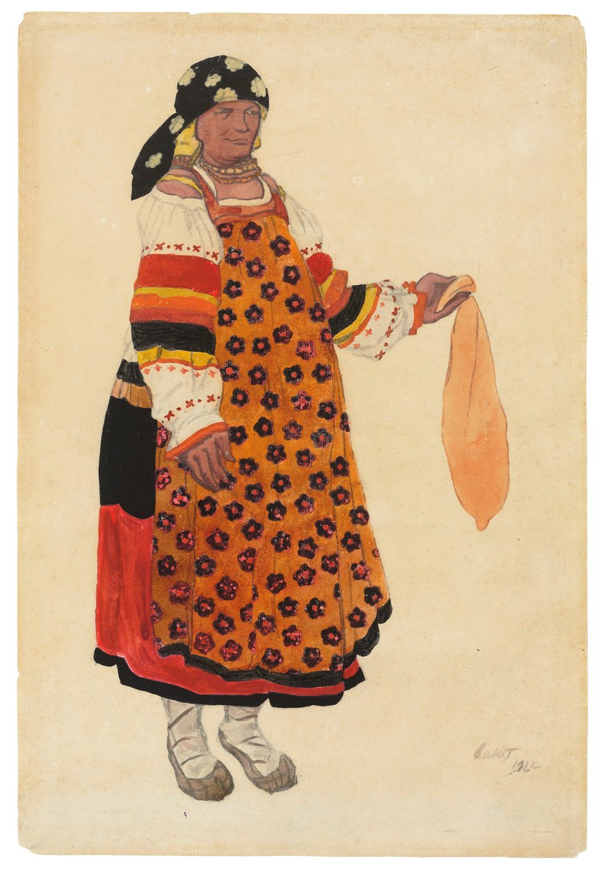 Chłopka. Projekt kostiumów do wodewilu Old Moscow w Théâtre Femina, Paryż, 1922. autorstwa Leon Bakst