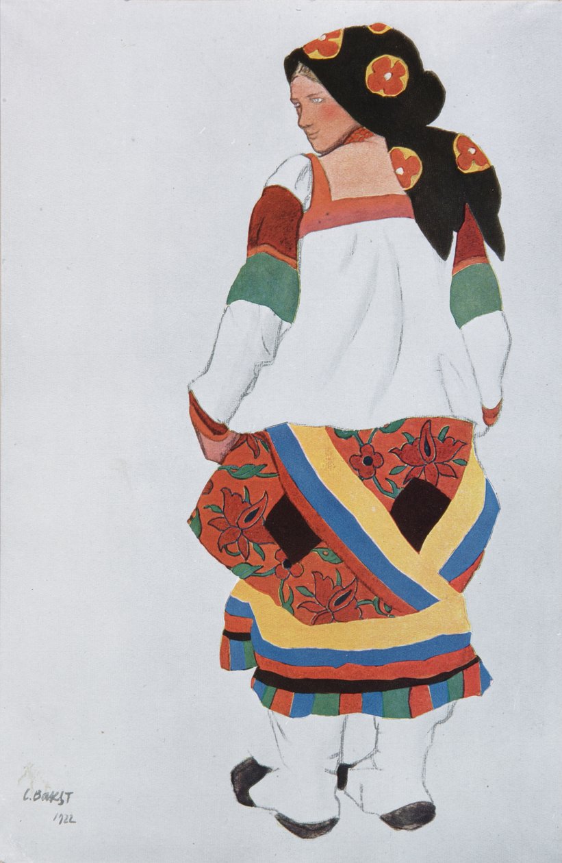 Chłopka. Projekt kostiumów do wodewilu Old Moscow w Théâtre Femina w Paryżu, 1922 autorstwa Leon Bakst