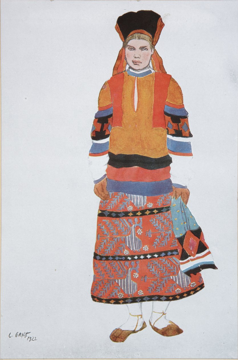 Chłopka. Projekt kostiumów do wodewilu Old Moscow w Théâtre Femina w Paryżu, 1922 autorstwa Leon Bakst