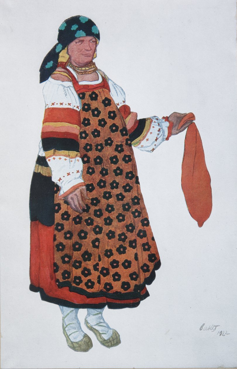Chłopka. Projekt kostiumów do wodewilu Old Moscow w Théâtre Femina w Paryżu, 1922 autorstwa Leon Bakst