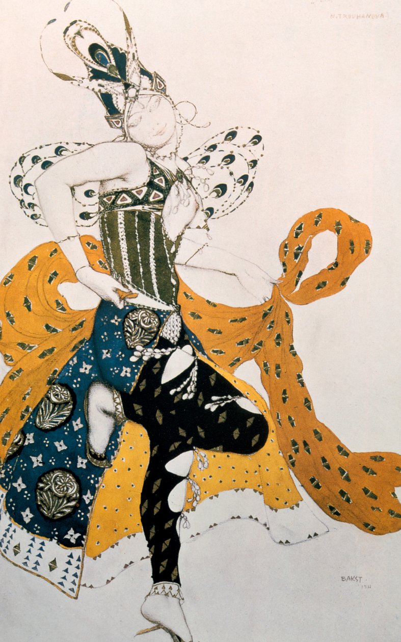 Peri Natasha Trouhanova, projekt kostiumów do muzyki La Peri autorstwa Paula Dukasa, 1911 autorstwa Leon Bakst