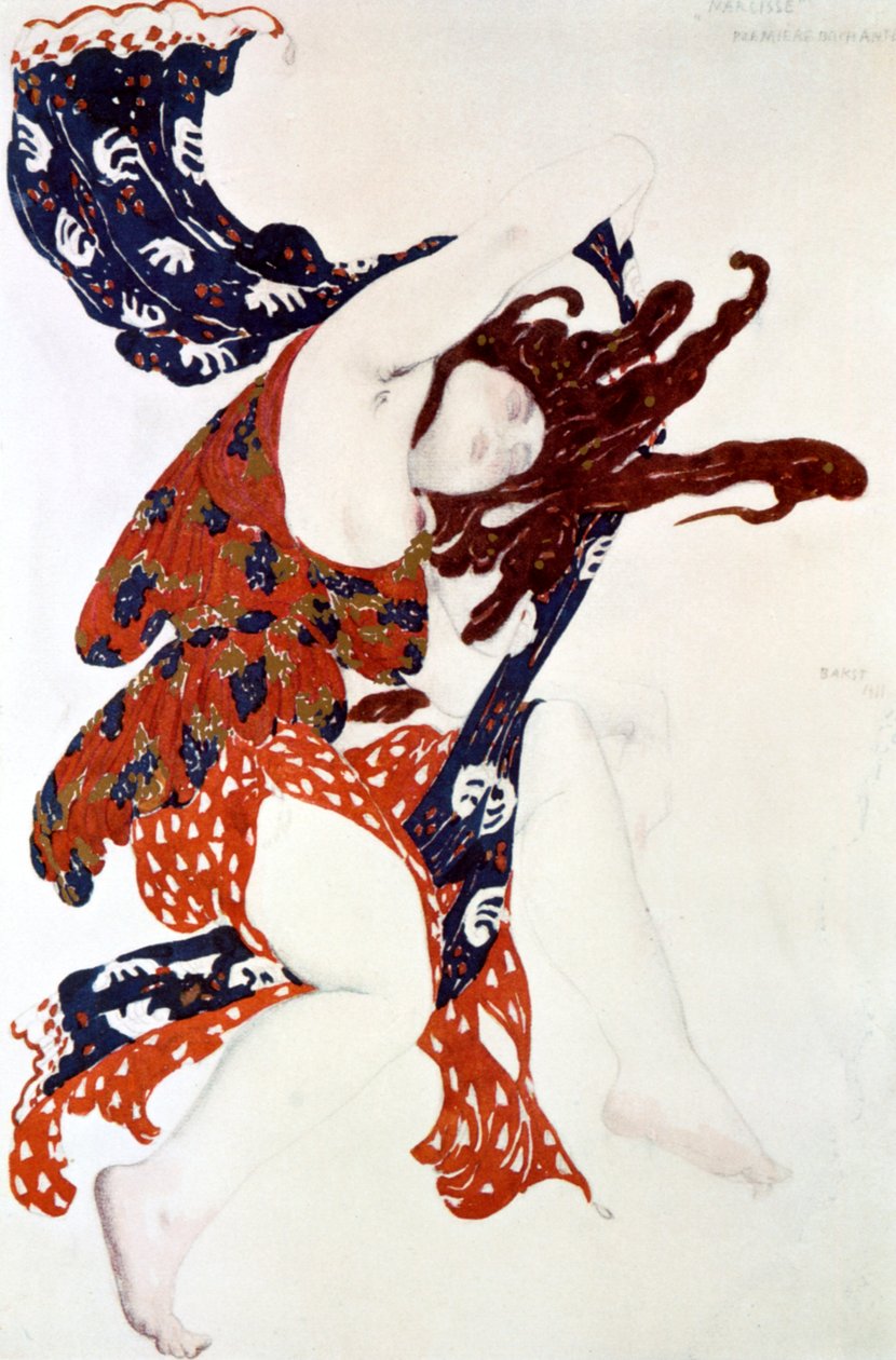 Premiera Bacchante, projekt kostiumu do spektaklu Czerepnins Narcisse, 1911 autorstwa Leon Bakst