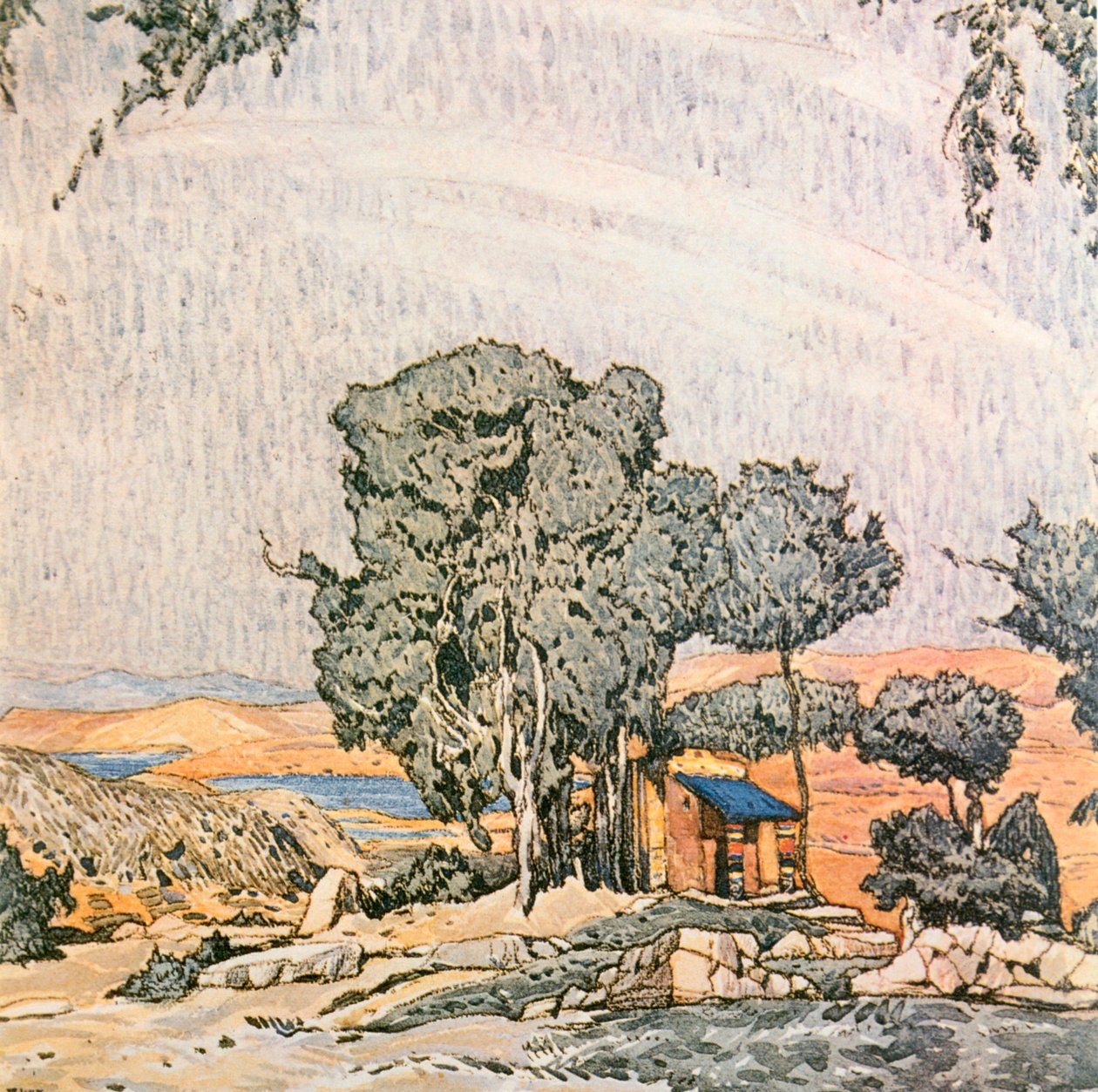 Scenografia do I aktu Heleny Sparty w wykonaniu baletu Idy Rubenstein, 1912 autorstwa Leon Bakst