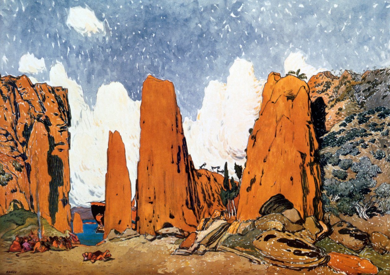 Scenografia do spektaklu Ballets Russes Ravels Daphnis et Chloe, 1912 autorstwa Leon Bakst