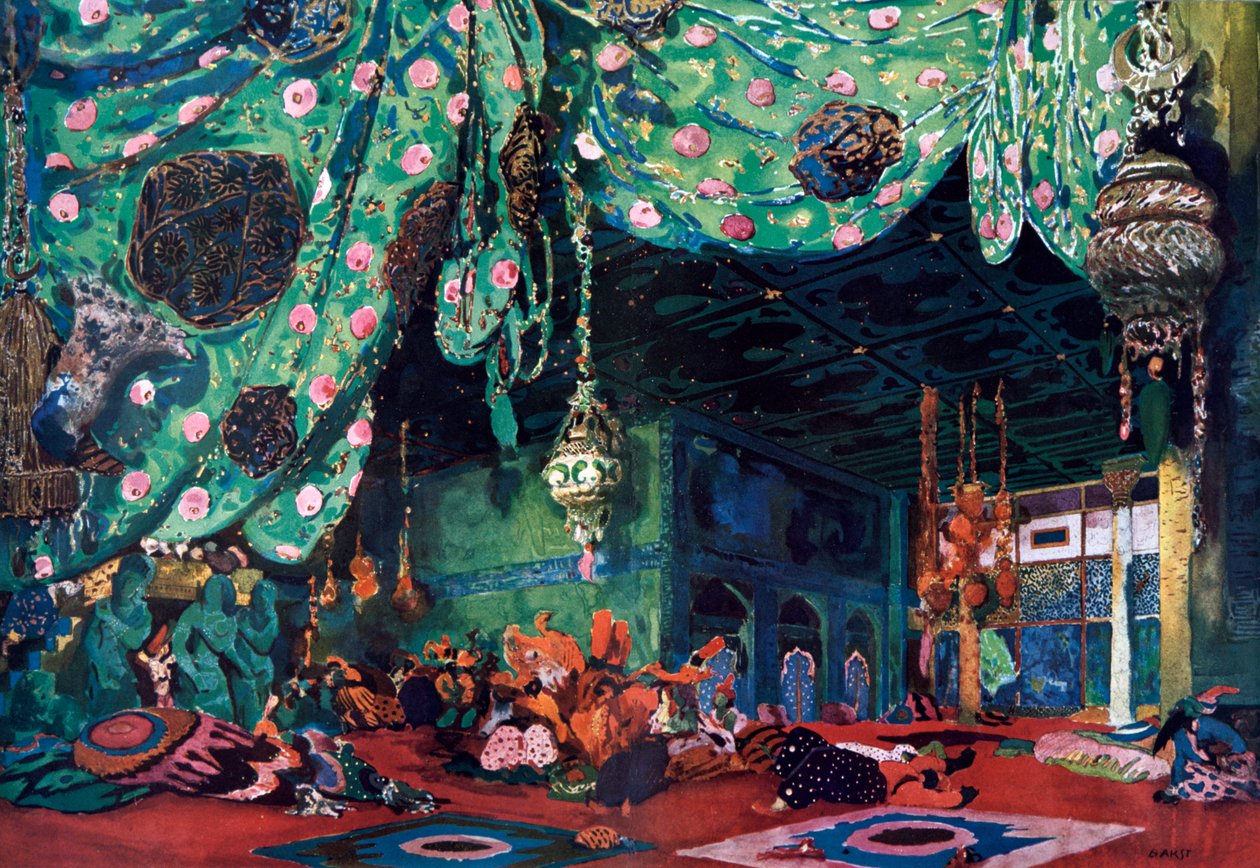 Scenografia do baletu Szeherezada, c1913 autorstwa Leon Bakst