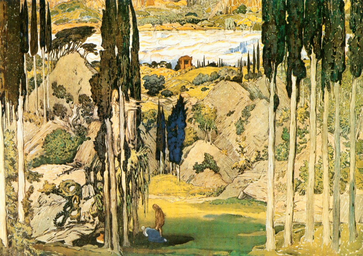 Szkic scenografii do pierwszego aktu baletu Daphnis i Chloe Maurice