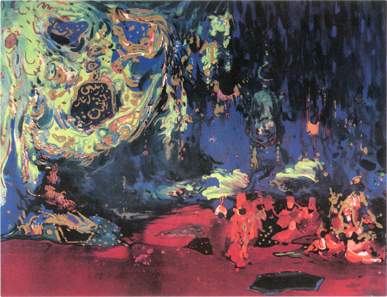 Szkic scenografii do baletu Rimskiego-Korsakowa "Szeherezada" (akwarela, ołówek i złoto na papierze) autorstwa Leon Bakst