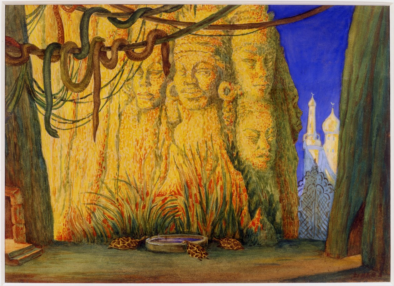 Scenografia do Baletu Niebieskiego Boga autorstwa R. Hahna, 1911 autorstwa Leon Bakst