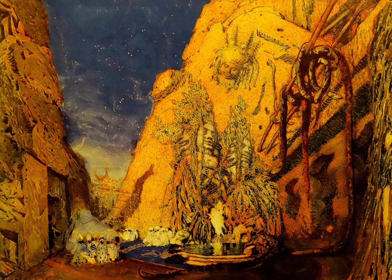 Scenografia do Baletu Niebieskiego Boga autorstwa R. Hahna, 1911 autorstwa Leon Bakst
