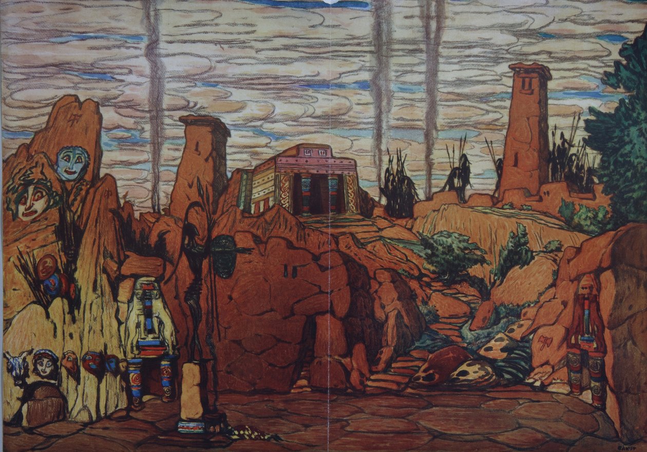Scenografia do baletu Hélène de Sparte E. Verhaerena i D. de Séverac, 1912 autorstwa Leon Bakst