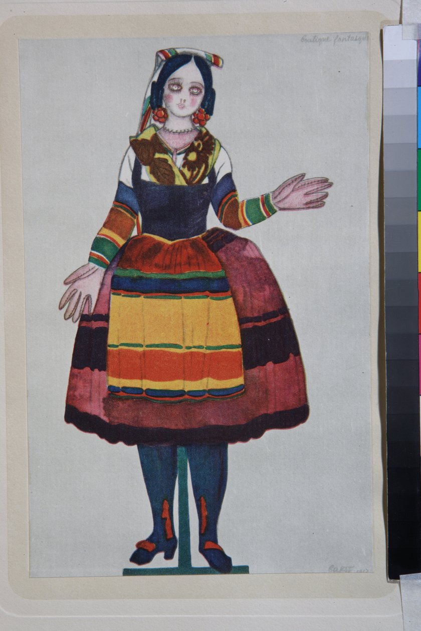 włoska lalka, kostium do baletu „La Boutique Fantasque” w reżyserii Gioachino Rossini autorstwa Leon Bakst