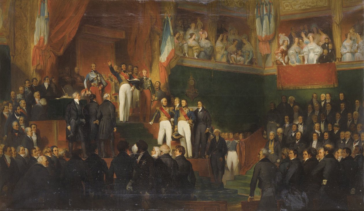 LUDWIK-PHILIPP (1773-1850) PRZYSIĘGA UTRZYMYWANIA KARTY Z 1830 R. W OBECNOŚCI KOMÓR, 9 SIERPNIA 1830 r. Obraz Leona-JEAN-BASILLE