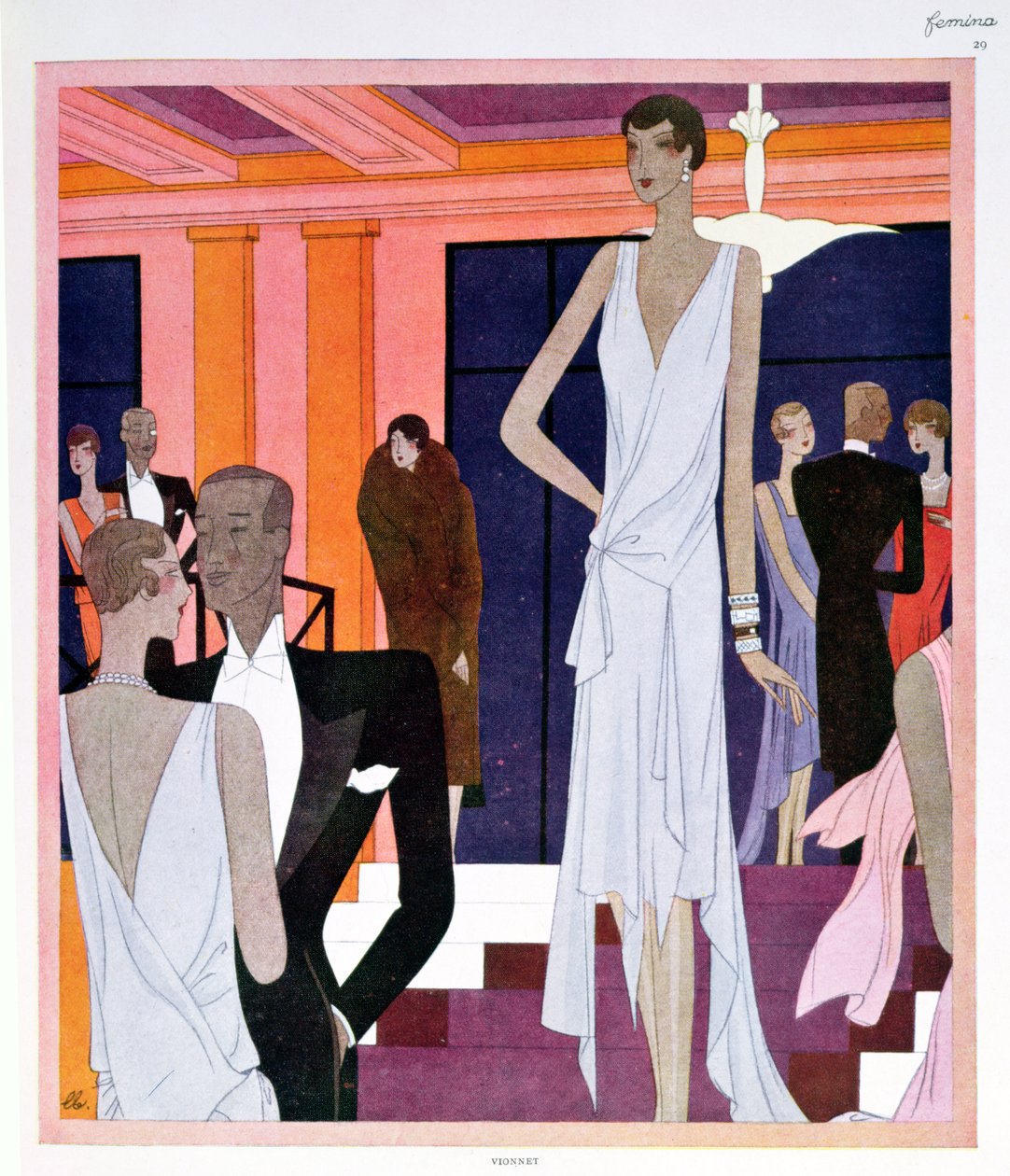 Miramar w Cannes, tabliczka z modą z magazynu „Femina”, grudzień 1928 (kolor lito) autorstwa Leon Benigni