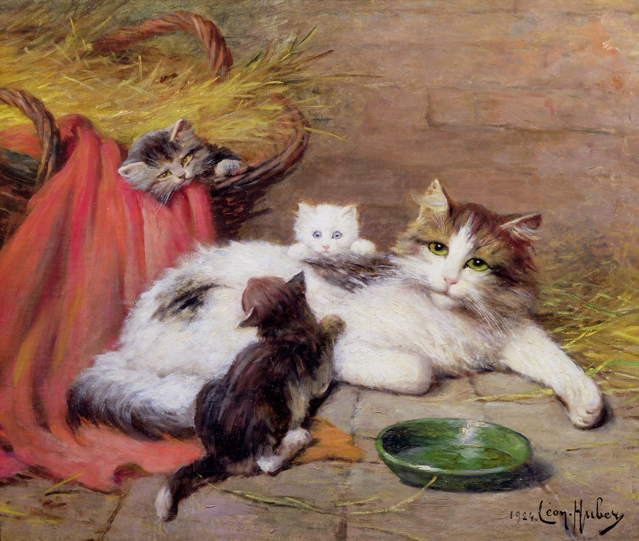 Kot z kociętami, 1924 autorstwa Leon Charles Huber