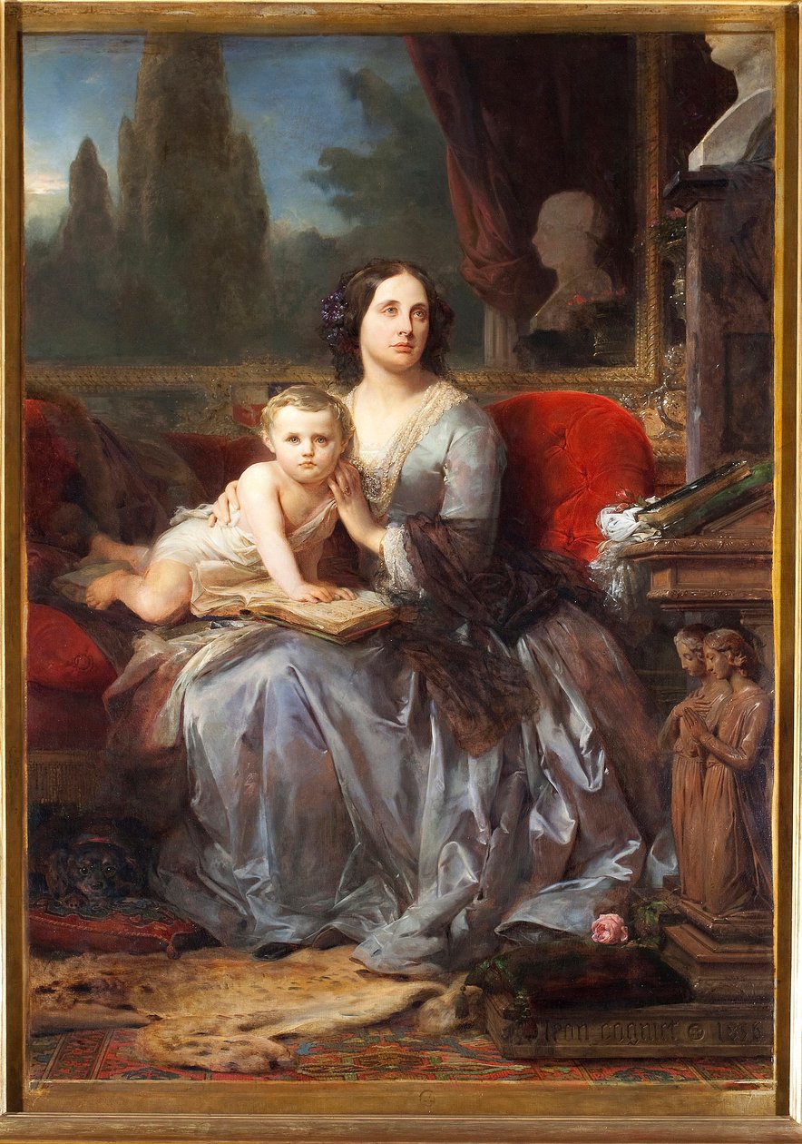 Portret Maryi (Maria) Brignole-Sale (Brignole Sale) De Ferrari, księżna Galliera (1811-1888) z jego synem Filippo Obraz Leona Cognieta (1794-1880) 1856 Palazzo Rosso, Galleria, Genes autorstwa Léon Cogniet