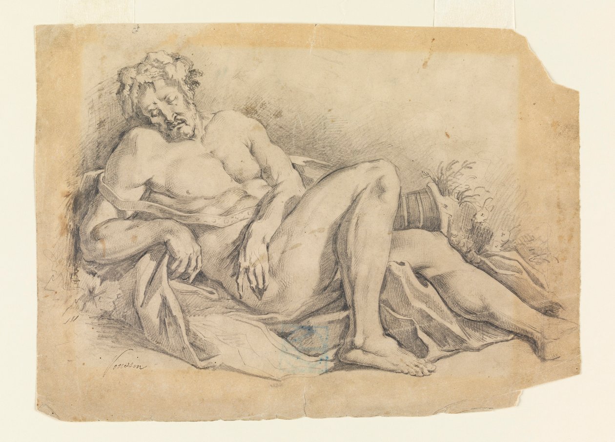 Rysunek, Śpiący Bachus (według Poussina), 1886-92 autorstwa Leon Dabo
