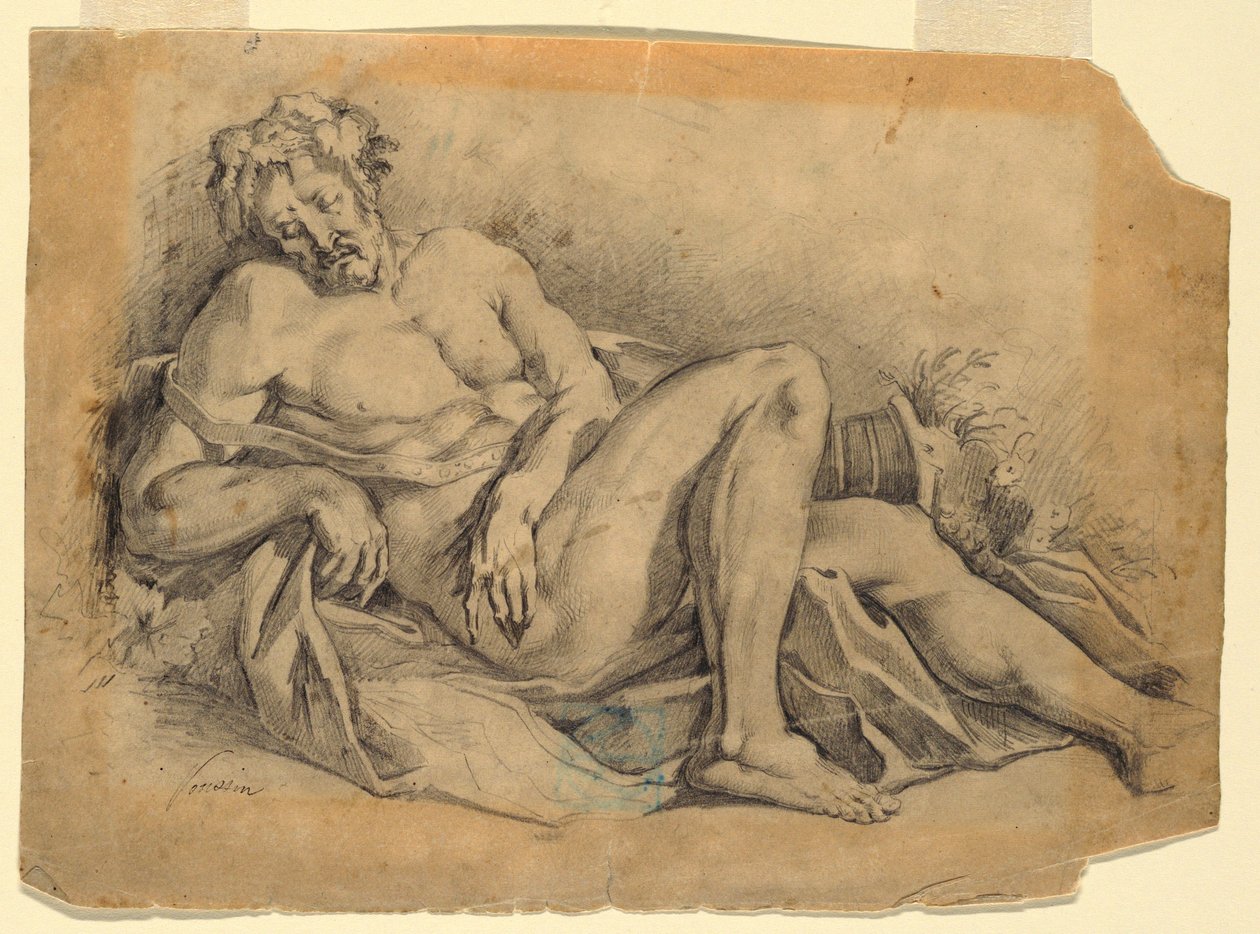 Rysunek, Śpiący Bachus (według Poussina), 1886-92 autorstwa Leon Dabo