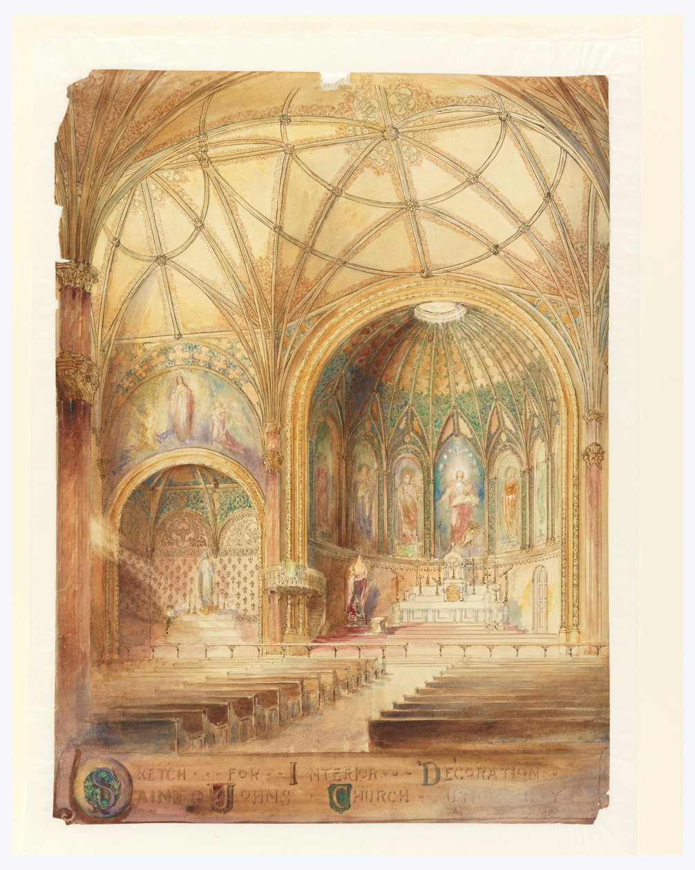 Rendering wnętrza, kościół św. Jana, Utica, NY autorstwa Leon Dabo
