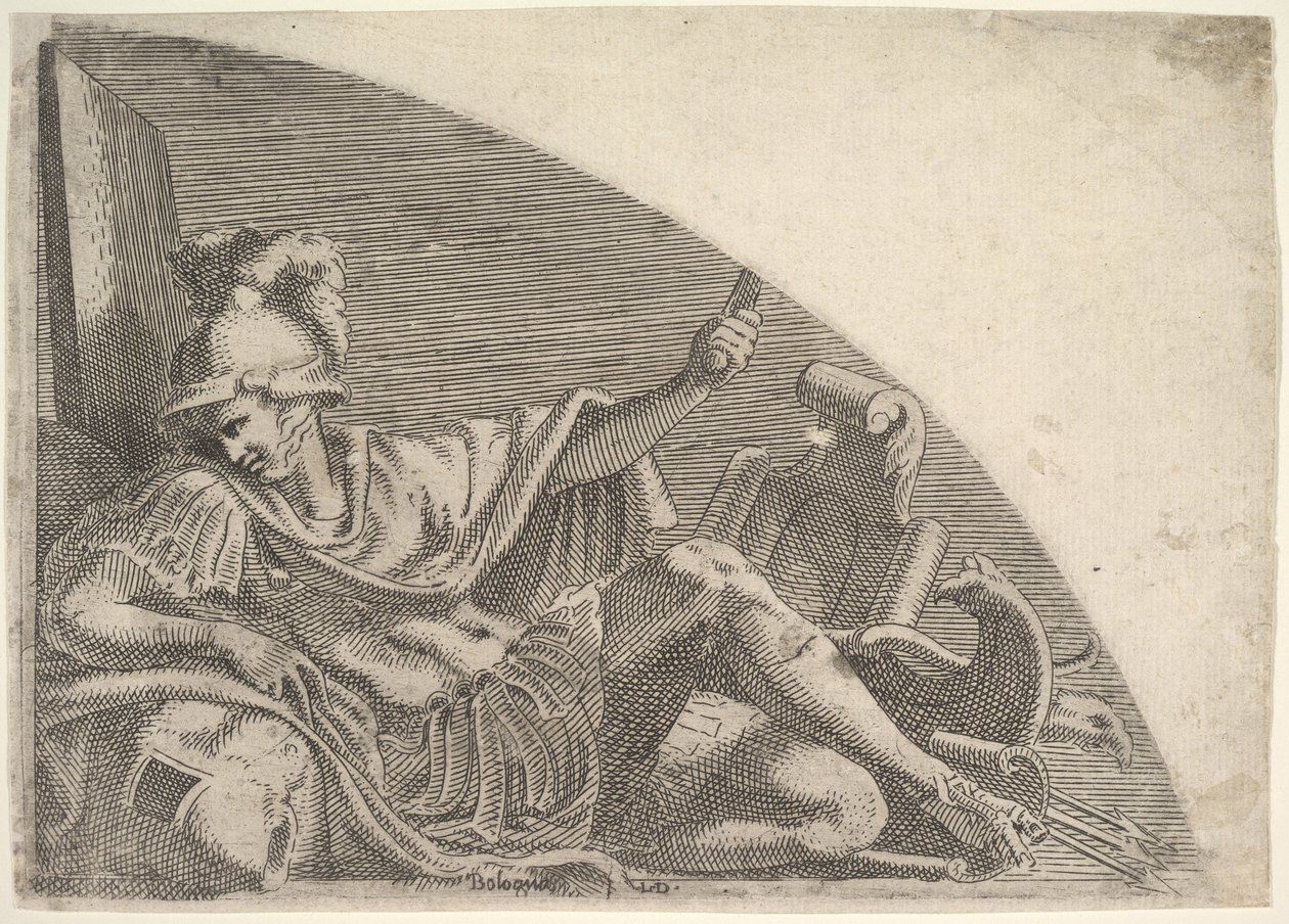 Siedzący na Marsie pośród trofeów, 1540-56. autorstwa Leon Davent