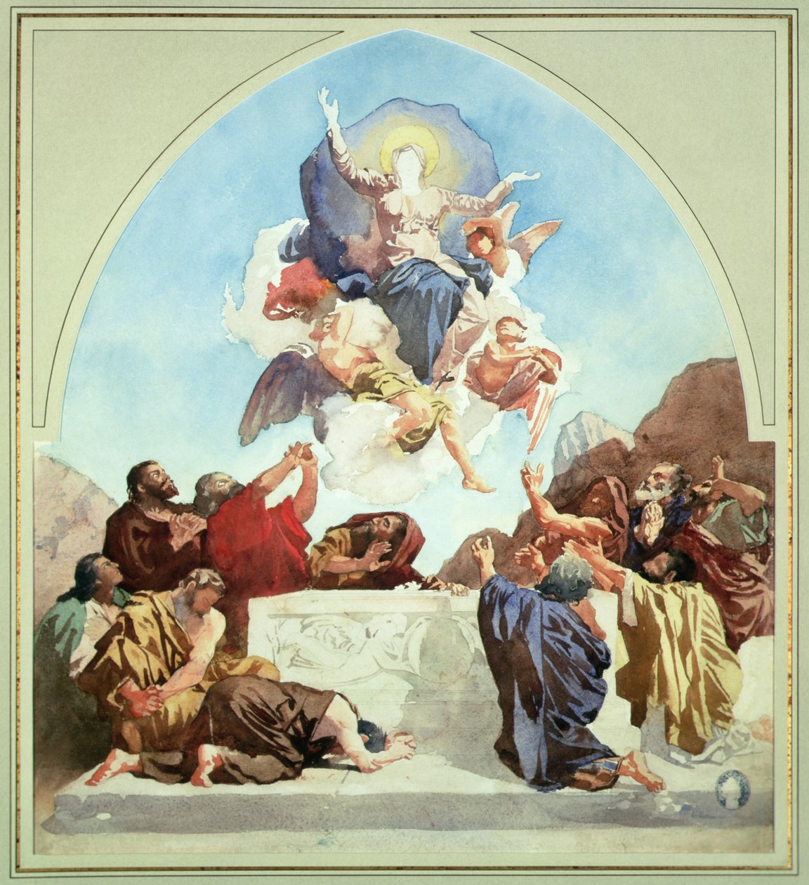 Studium do Wniebowzięcia NMP (ołówek i akwarela na papierze) autorstwa Leon Joseph Florentin Bonnat
