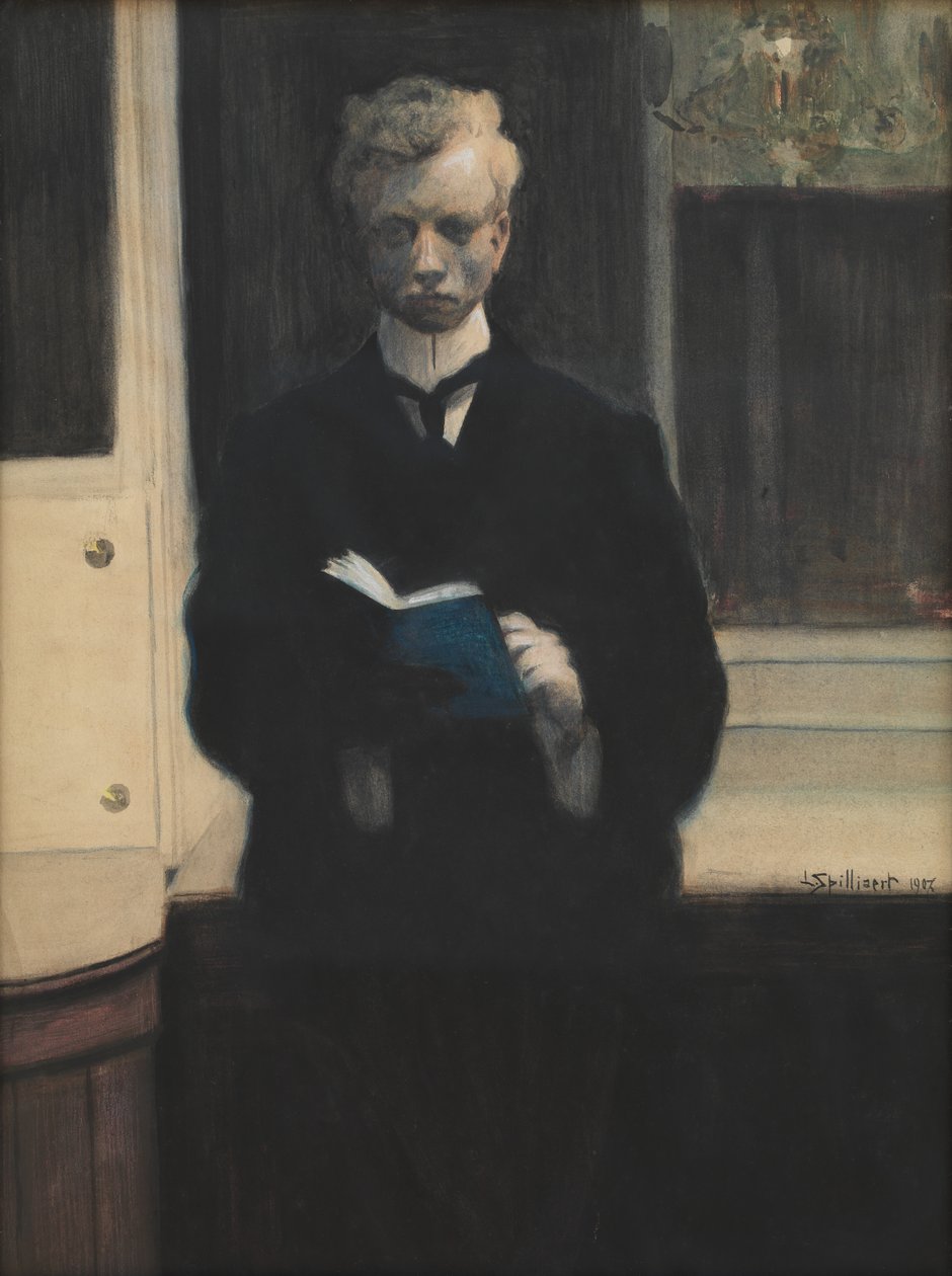 Autoportret z niebieskim szkicownikiem autorstwa Leon Spilliaert