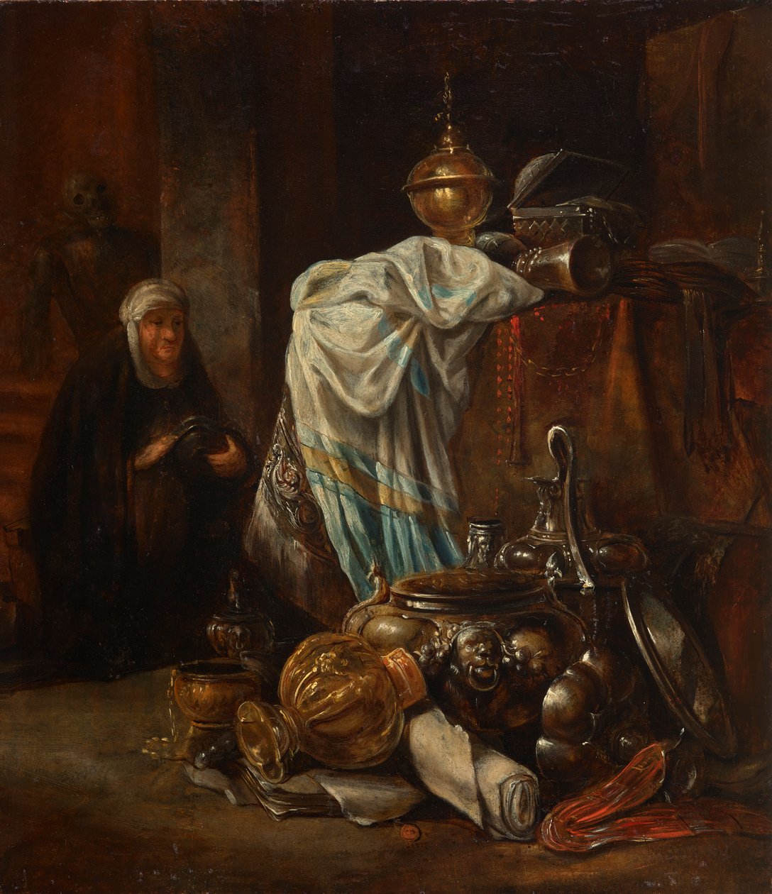 Martwa natura z orientalnymi i metalowymi naczyniami autorstwa Leonaert Bramer