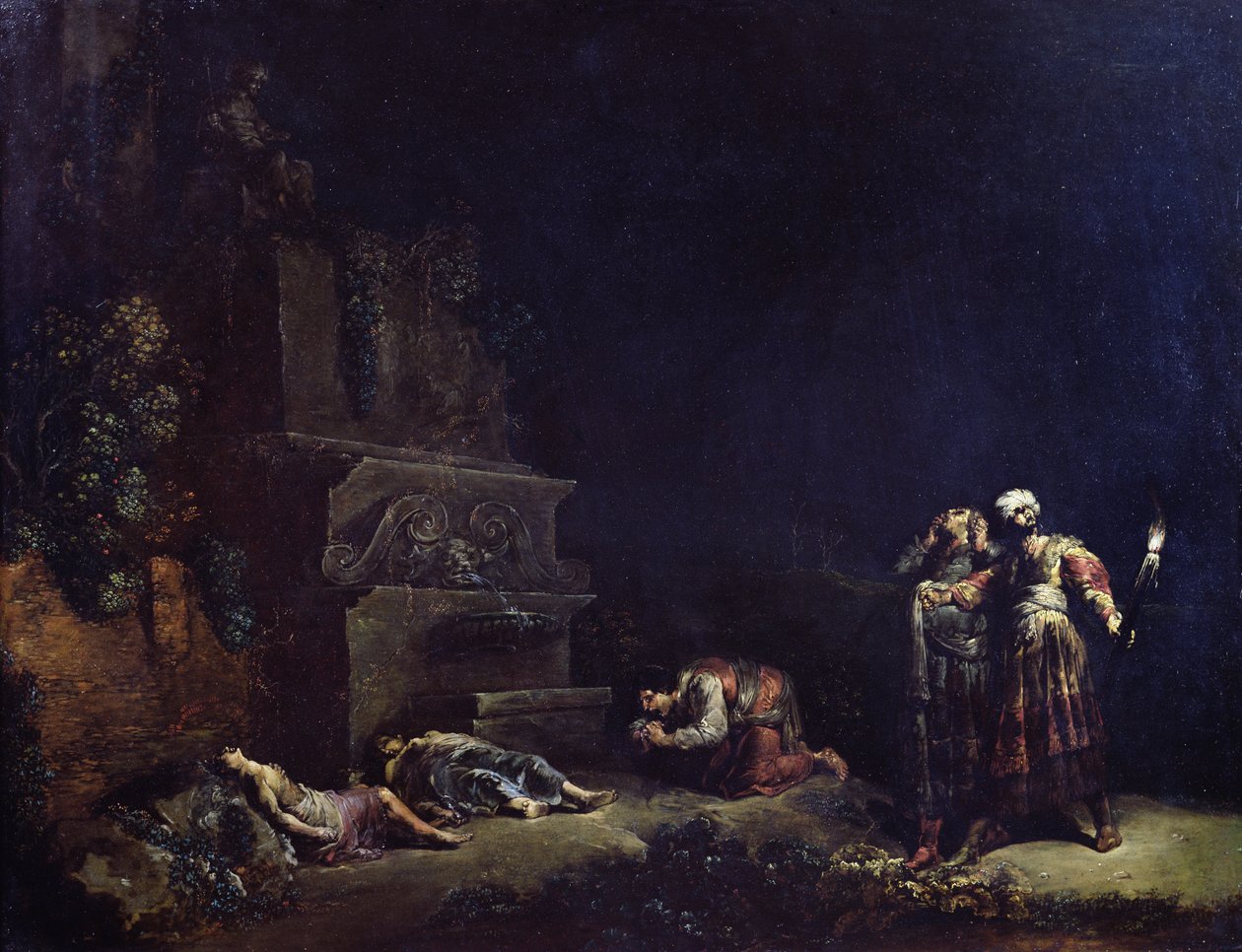 Odkrycie ciał Pyramus i Thisbe, ok. 1630-35 (olej na miedzi) autorstwa Leonard Bramer