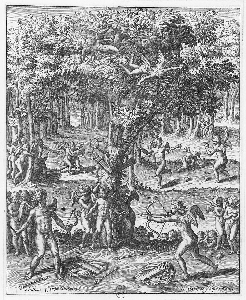 „Cupidons”, płyta z „Les Images ou Tableaux de Platte Peinture des Deux Philostrates Sophistes Grecs”, Blaise de Vigenère, 1615 autorstwa Leonard Gaultier